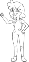 drawn black and white cartoon determined woman clenching fist png
