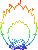 rainbow gradient line drawing of a cartoon blazing camp fire png