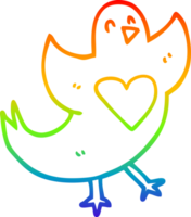 regenboog helling lijn tekening van een tekenfilm vogel met liefde hart png