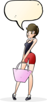 cartoon attractive woman shopping with speech bubble png