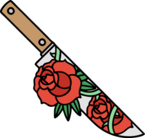 tattoo in traditional style of a dagger and flowers png