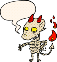 tecknad serie läskigt skelett demon med Tal bubbla i komisk bok stil png