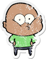 distressed sticker of a cartoon bald man staring png