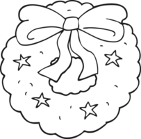 drawn black and white cartoon christmas wreath png