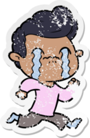 distressed sticker of a cartoon man crying png