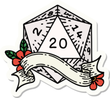 sticker of a natural twenty D20 dice roll png