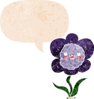 desenho animado flor com discurso bolha dentro grunge angustiado retro texturizado estilo png