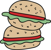 mano disegnato strambo cartone animato veggie hamburger png