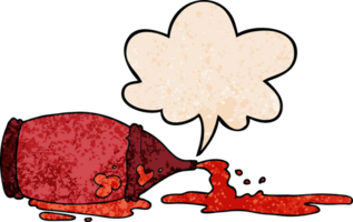Karikatur verschüttet Ketchup Flasche mit Rede Blase im retro Textur Stil png