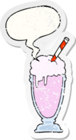 desenho animado milkshake com discurso bolha angustiado angustiado velho adesivo png