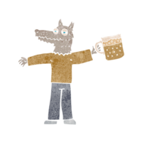 hombre lobo de dibujos animados bebiendo cerveza png