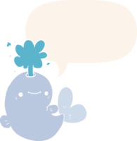 cartoon whale spouting water with speech bubble in retro style png