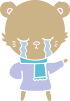 crying flat color style cartoon bear wearing winter clothes png