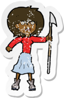 retro distressed sticker of a cartoon woman with harpoon png