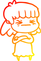 warm gradient line drawing of a cartoon angry girl png