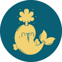 icon of a tattoo style happy squirting whale character png