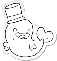 sticker van een cartoon lachende walvis met hoge hoed png