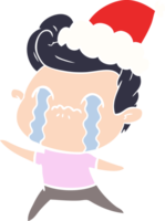 hand dragen platt Färg illustration av en man gråt bär santa hatt png