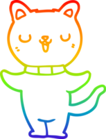 rainbow gradient line drawing of a cartoon cat png