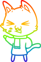 rainbow gradient line drawing of a cartoon cat hissing png