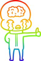 arcobaleno pendenza linea disegno di un' cartone animato grande cervello alieno pianto ma dando pollici su simbolo png