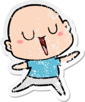 distressed sticker of a happy cartoon bald man png