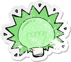 Retro noodlijdende sticker van een cartoon knipperende groene gloeilamp png