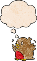 cartoon excited robin with thought bubble in grunge texture style png