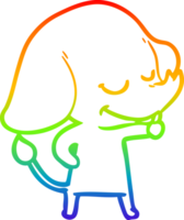 rainbow gradient line drawing of a cartoon smiling elephant png