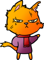 tough cartoon cat in winter scarf png