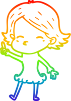 rainbow gradient line drawing of a cartoon woman with idea png
