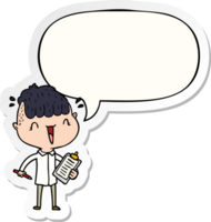 cartoon happy boy surprised with speech bubble sticker png