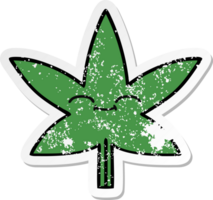 distressed sticker of a cute cartoon marijuana leaf png