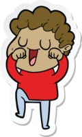 sticker of a laughing cartoon man rubbign eyes png