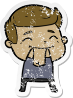 distressed sticker of a happy cartoon man png