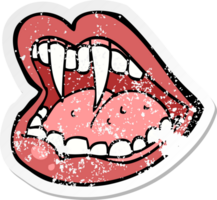 retro distressed sticker of a cartoon vampire mouth png