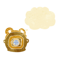 cartoon old deep sea diver helmet with thought bubble png