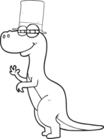 drawn black and white cartoon dinosaur wearing top hat png