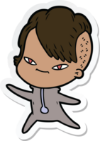 sticker of a cute cartoon girl with hipster haircut png