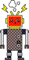 comic book style cartoon of a robot malfunction png