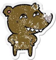 distressed sticker of a cartoon bear showing teeth png