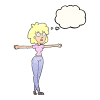 drawn thought bubble textured cartoon woman spreading arms png