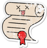 distressed sticker of a cute cartoon contract png