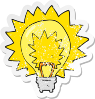 retro distressed sticker of a cartoon light bulb shining png