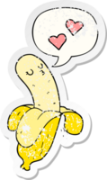 cartoon banana in love with speech bubble distressed distressed old sticker png