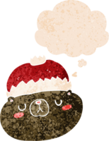 dessin animé Noël ours avec pensée bulle dans grunge affligé rétro texturé style png