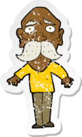 retro distressed sticker of a cartoon sad old man png