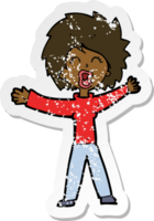 retro distressed sticker of a cartoon woman shouting png
