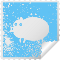 distressed square peeling sticker symbol of a fat pig png