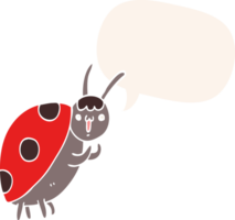 cute cartoon ladybug with speech bubble in retro style png